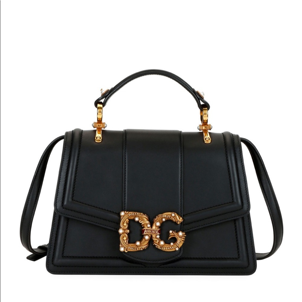 SOLD Dolce & Gabbana DG Leather Flap Shoulder Bag Black